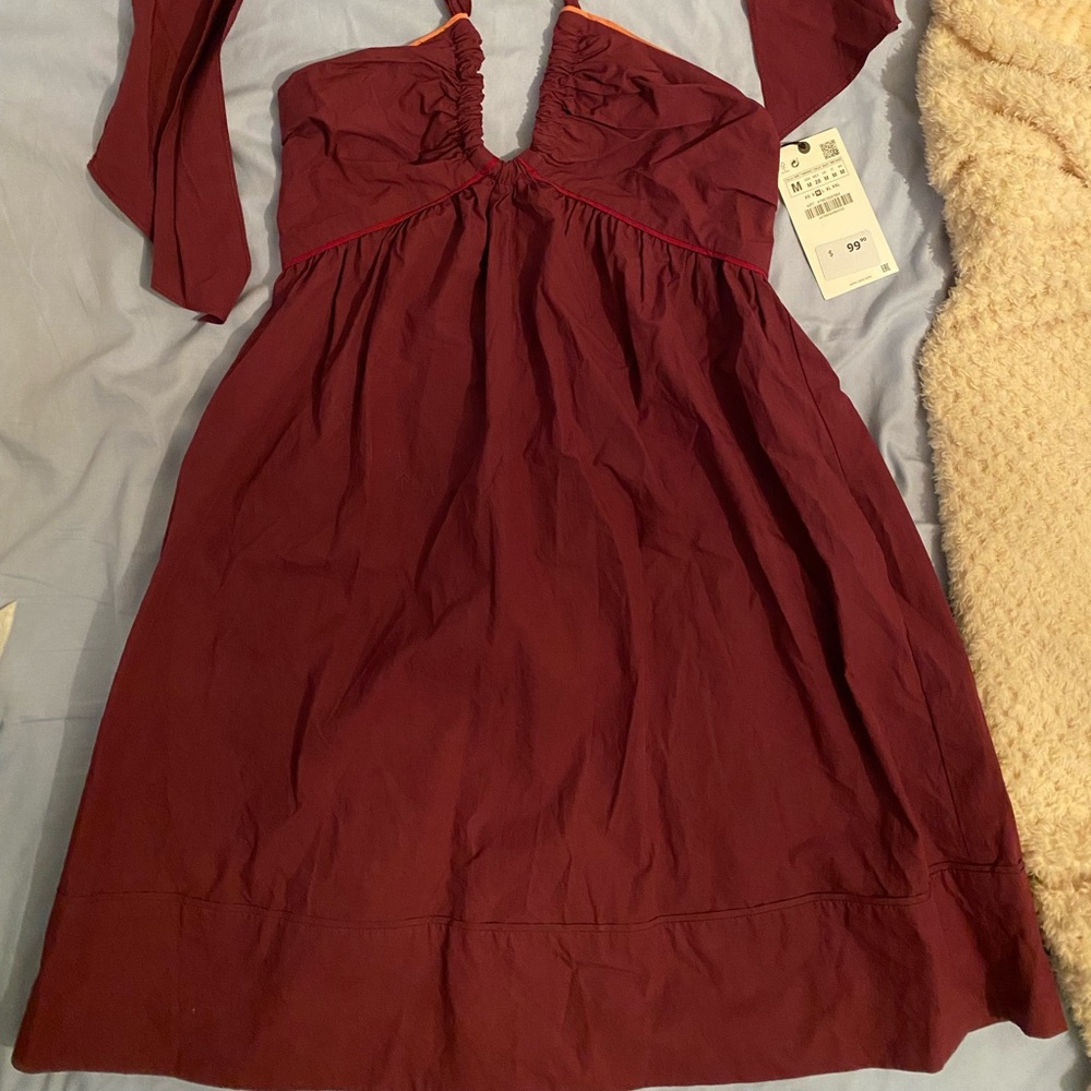 Zara Burgundy Linen Mini Dress